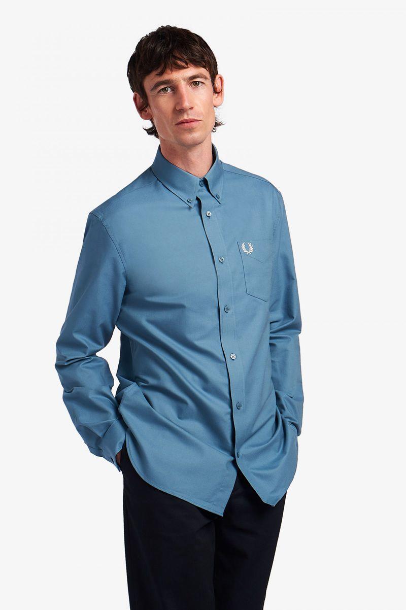 Grey Blue Fred Perry Oxford Men\'s Shirts | PH 1514PJJQ